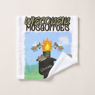 Wisconsin Mosquitoes Cartoon - Camping by Tiki Bath Towel Set