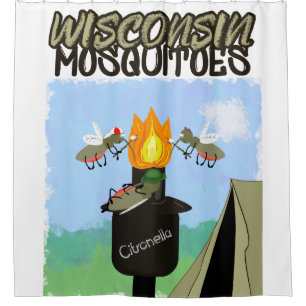 Wisconsin Mosquitoes Cartoon - Camping by Tiki Shower Curtain