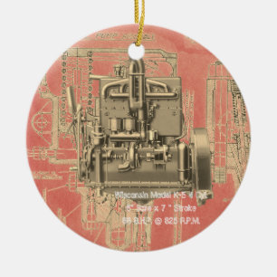 Wisconsin Motor Milwaukee Wisconsin Engine Early Ceramic Tree Decoration