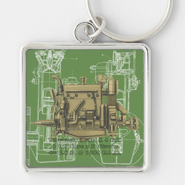 Wisconsin Motor Milwaukee Wisconsin gas engine X Key Ring (Front)