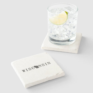 Wisconsin Name with State Shaped Letter Stone Coaster