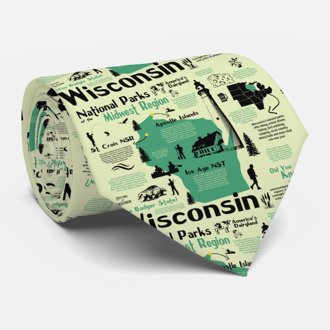 Wisconsin National Parks Infographic Map Tie (Rolled)