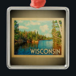 Wisconsin Ornament Vintage Travel<br><div class="desc">A cool vintage style Wisconsin ornament featuring a lovely lake scene with forest trees and pretty blue sky.</div>