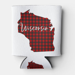 Wisconsin Red Plaid State Matching Pajama Family Can Cooler