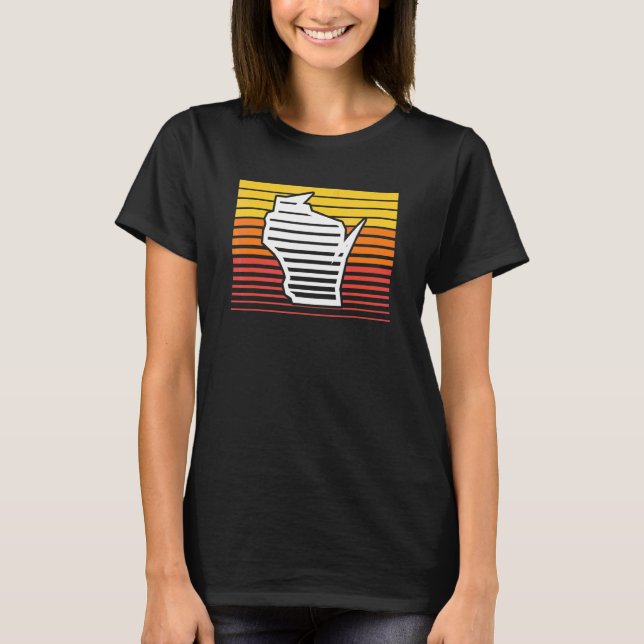 Wisconsin Shape Retrowave Throwback Gradient T-Shirt (Front)