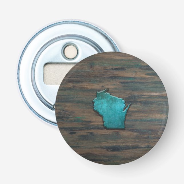 Wisconsin Shape Teal Bottle Opener (Front)