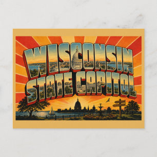 Wisconsin State Capitol Dome Lakes Madison Art Postcard