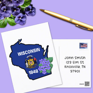 Wisconsin State Flag & Flower Common Blue Violet Postcard