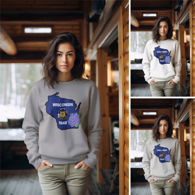 Wisconsin State Flag & Flower Common Blue Violet Sweatshirt (Creator Uploaded)