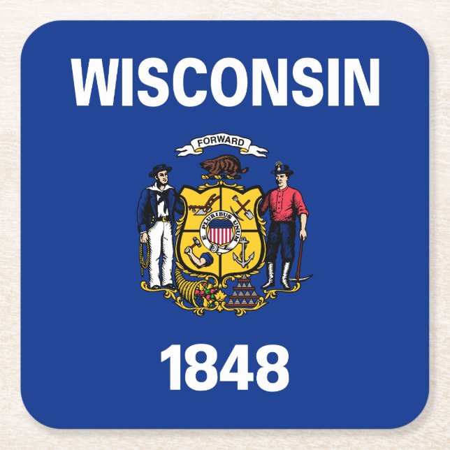 Wisconsin State Flag Square Paper Coaster (Front)