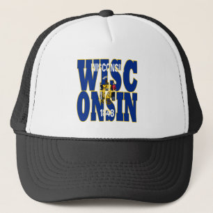 Wisconsin state flag text trucker hat