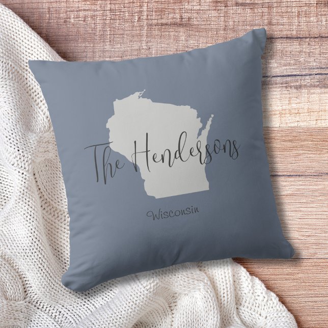 Wisconsin State Outline Minimal Throw Pillow (Show pride for your state and personalize it!  "love makes this house a home in <your state>")