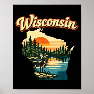 Wisconsin State Pride Sunset Deer Lake Landscape Poster