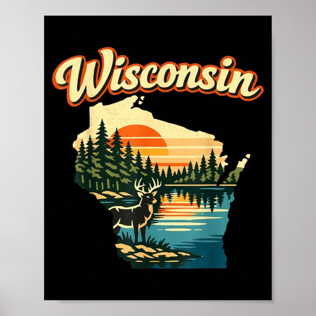 Wisconsin State Pride Sunset Deer Lake Landscape Poster (Front)
