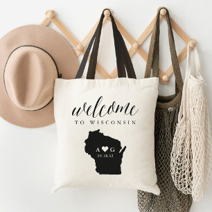 Wisconsin State Silhouette Wedding Welcome Tote Bag
