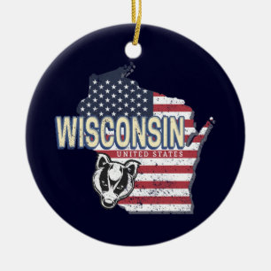 Wisconsin United States State Map Vintage USA Ceramic Tree Decoration