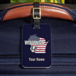 Wisconsin United States State Map Vintage USA Luggage Tag