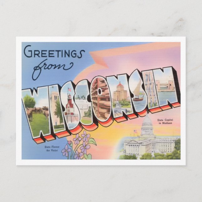 Wisconsin Vintage Big Letters Postcard (Front)