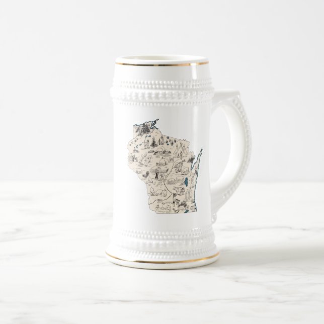 Wisconsin Vintage Picture Map Antique Chart Beer Stein (Front Right)