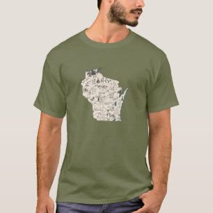 Wisconsin Vintage Picture Map Girls T-Shirt