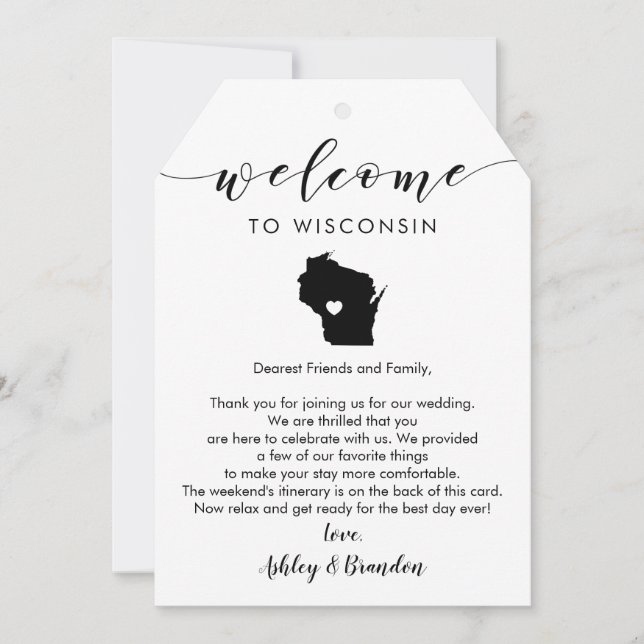 Wisconsin Wedding Welcome Tag, Letter & Itinerary (Front)