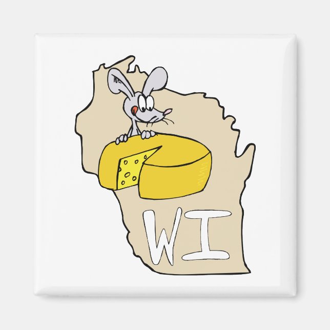 Wisconsin WI Map & Cheese Mouse Cartoon Art Magnet (Front)