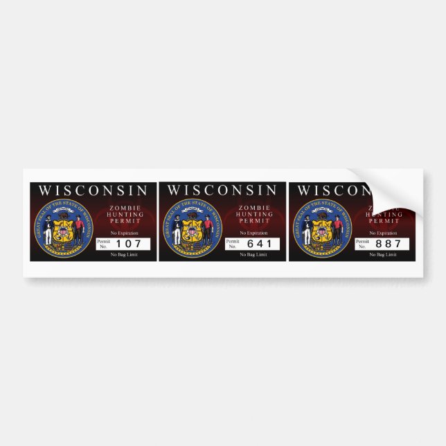 Wisconsin Zombie Hunting Permit Bumper Sticker (Front)
