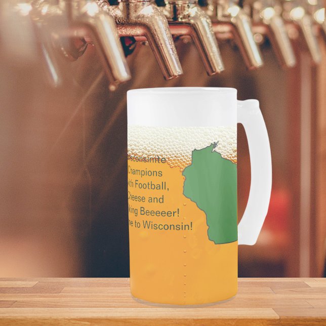 Wisconsinite Champions Football, Cheese and Beer Frosted Glass Beer Mug (Wisconsinite Champions Football, Cheese and Beer Frosted Glass Beer Mug)