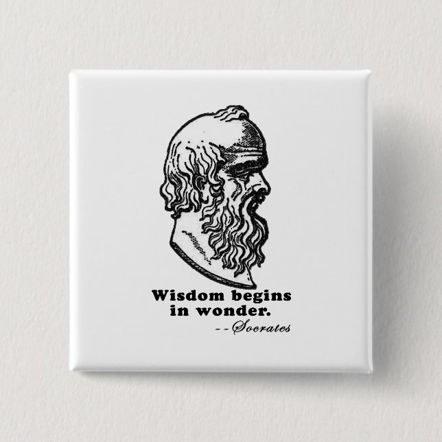 Wisdom Begins in Wonder Socrates Quote Tshirt 15 Cm Square Badge (Front)