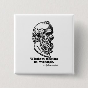 Wisdom Begins in Wonder Socrates Quote Tshirt 15 Cm Square Badge