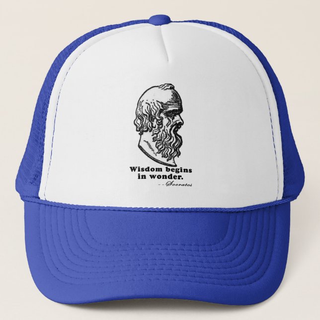 Wisdom Begins in Wonder Socrates Quote Tshirt Trucker Hat (Front)