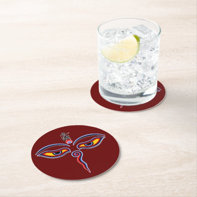 Wisdom Eyes Of Buddha - Bodhnath temple eyes Round Paper Coaster (Insitu)