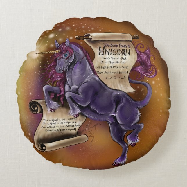 Wisdom from a Unicorn Round Cushion (Front)