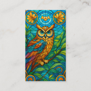 Wisdom in Glass Stained-Glass Owl with Floral  Business Card