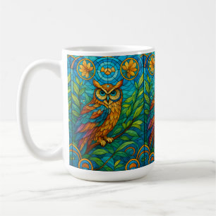 Wisdom in Glass Stained-Glass Owl with Floral Coffee Mug