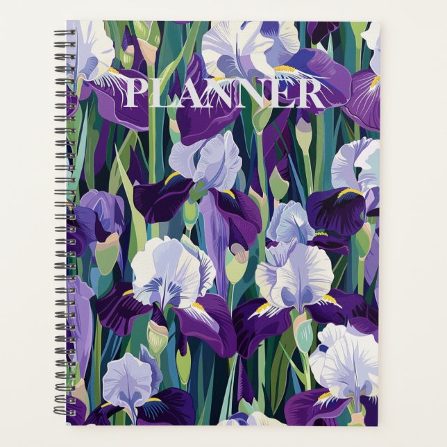 Wisdom in Petals: Purple Iris-Designed Planner (Front)