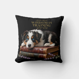 Wisdom In Training Border Collie Puppy Book Lover Cushion