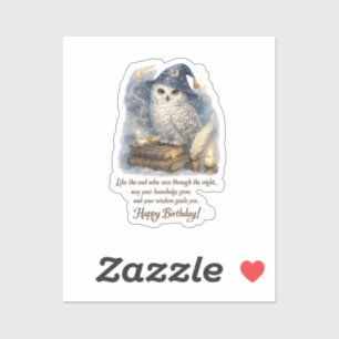 Wisdom Knowledge Snow Owl Happy Birthday Stickers