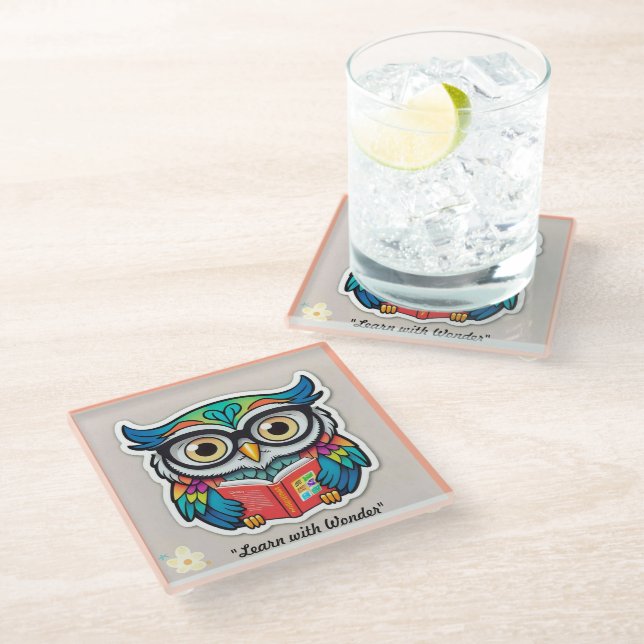 "Wisdom Through Books" Glass Coaster (Angled)