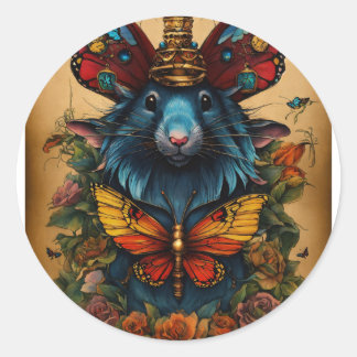 Wisdom Wings: Cyberpunk Butterfly Rat King Tattoo  Classic Round Sticker