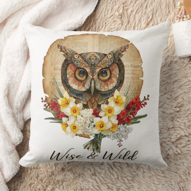 Wise and Wild Boho Owl Art Cushion (Blanket)