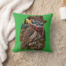 Wise and Wild Owl Hiker Outdoor Throw Pillow