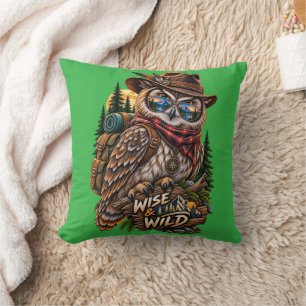 Wise and Wild Owl Hiker Outdoor Throw Pillow