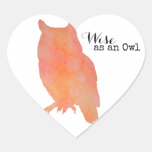 Wise as an Owl Typographical Watercolor Heart Sticker