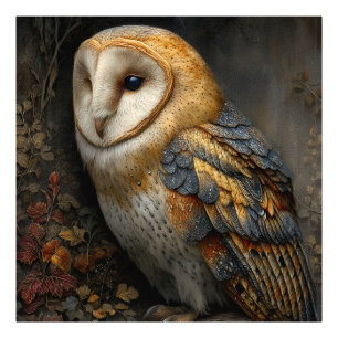 Wise Barn Owl Perched on Ancient Branch Photo Print