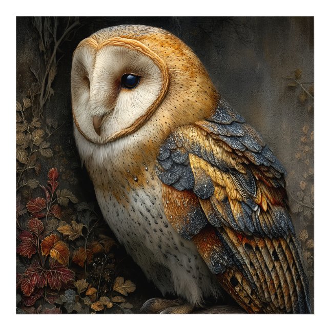 Wise Barn Owl Perched on Ancient Branch Photo Print (Front)