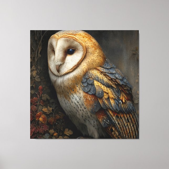 Wise Barn Owl Perched on Ancient Canvas Print (Front)