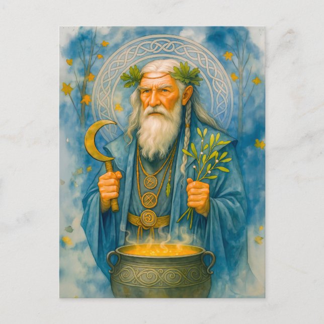 Wise Celtic druid with magic cauldron Holiday Postcard (Front)