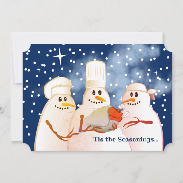 Wise chefs snowman turkey culinary Christmas Holiday Card (Front)
