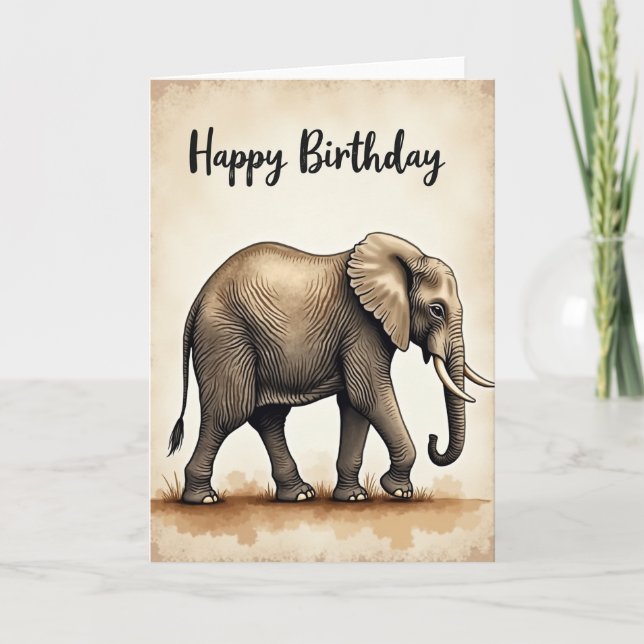 Wise Elephant Birthday Card (Front)